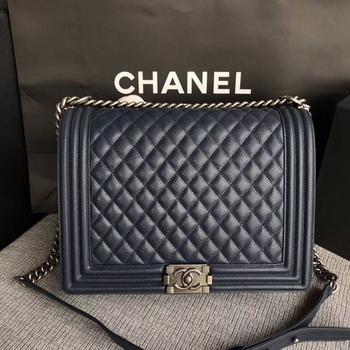 Boy Chanel Flap Shoulder Bag Blue Original Cannage Pattern A67087 Silver