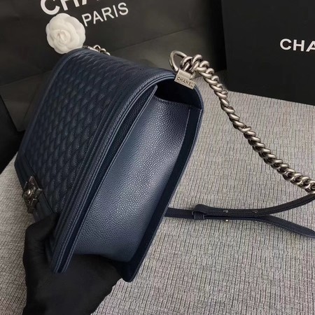 Boy Chanel Flap Shoulder Bag Blue Original Cannage Pattern A67087 Silver