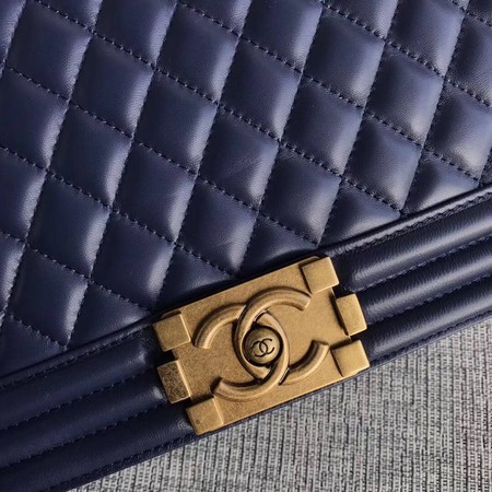 Boy Chanel Flap Shoulder Bag Blue Original Sheepskin Leather A67087 Gold