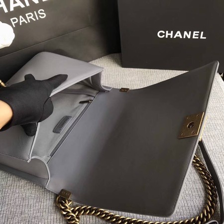 Boy Chanel Flap Shoulder Bag Grey Original Sheepskin Leather A67087 Gold