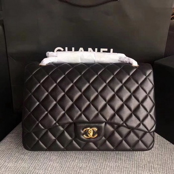 Chanel Maxi Quilted Classic Flap Bag Black Sheepskin Leather A58601 Gold