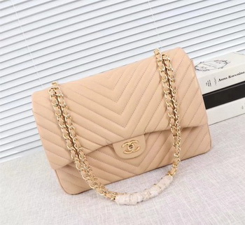 Chanel Maxi Classic Flap Bag Apricot Chevron Sheepskin Leather A58601 Gold