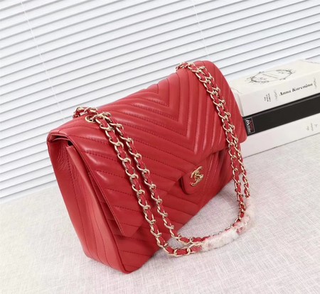 Chanel Maxi Classic Flap Bag Red Chevron Sheepskin Leather A58601 Gold