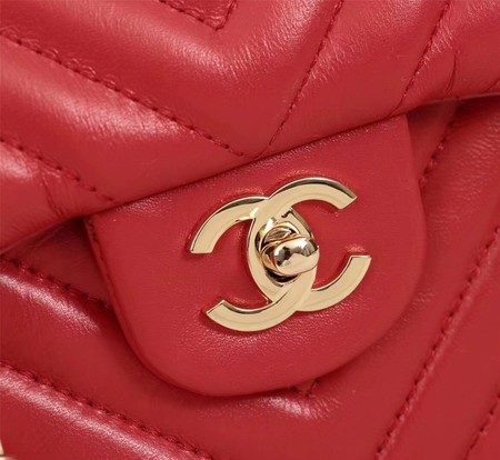 Chanel Maxi Classic Flap Bag Red Chevron Sheepskin Leather A58601 Gold