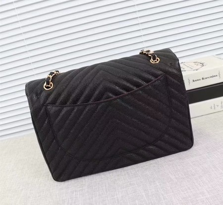 Chanel Maxi Quilted Classic Flap Bag Black Chevron Cannage Pattern A58601 Gold