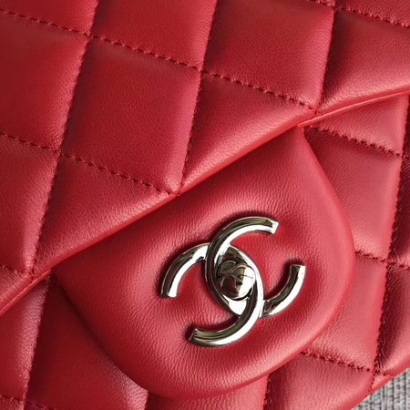 Chanel Maxi Quilted Classic Flap Bag Red Sheepskin Leather A58601 Silver