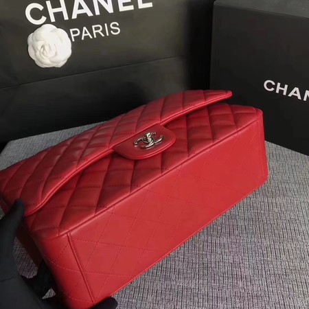 Chanel Maxi Quilted Classic Flap Bag Red Sheepskin Leather A58601 Silver