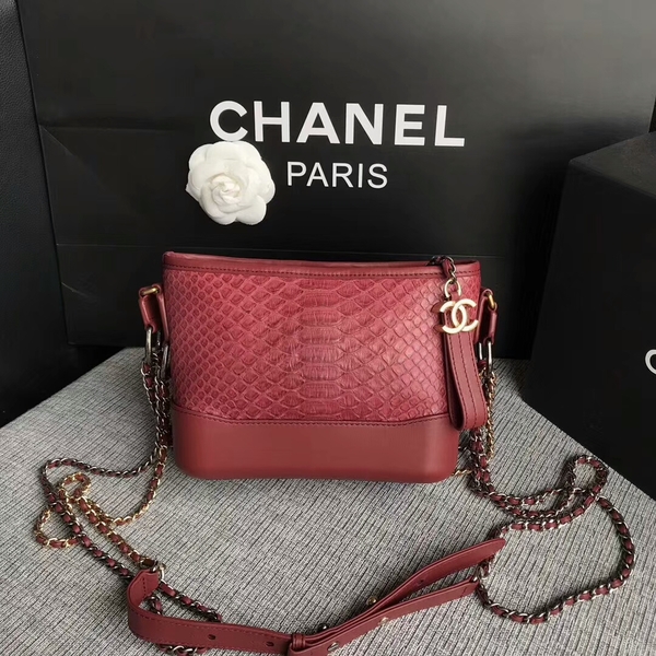 Chanel Gabrielle Mini Shoulder Bag Original Python Leather 8122A Marroon