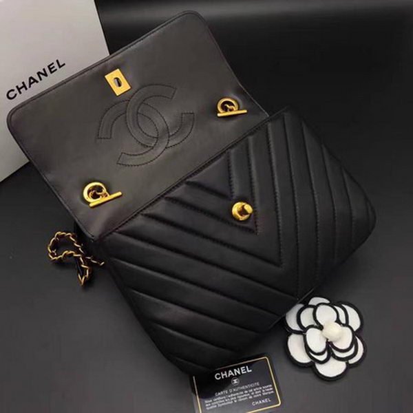 Chanel Classic Top Handle Bag Chevron Sheepskin Leather CHA2371 Black