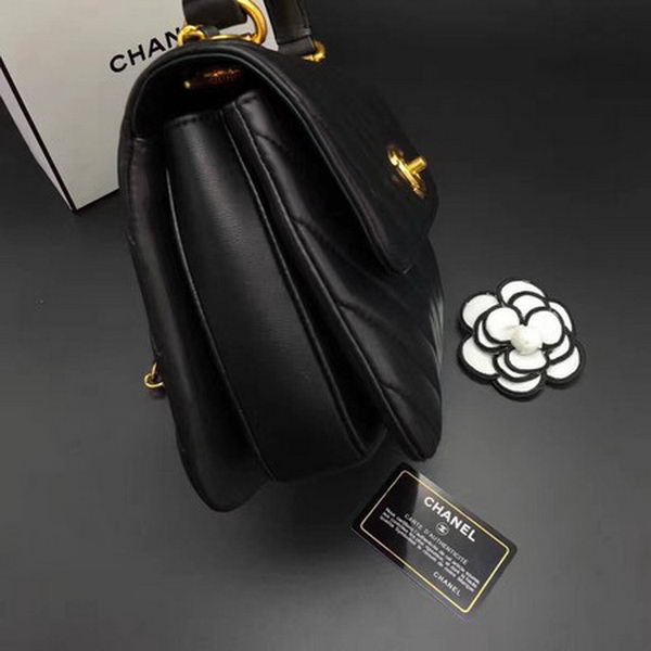 Chanel Classic Top Handle Bag Chevron Sheepskin Leather CHA2371 Black