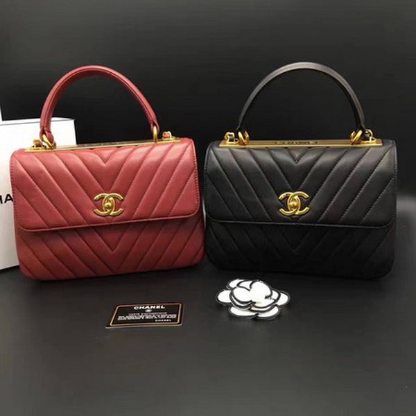 Chanel Classic Top Handle Bag Chevron Sheepskin Leather CHA2371 Red