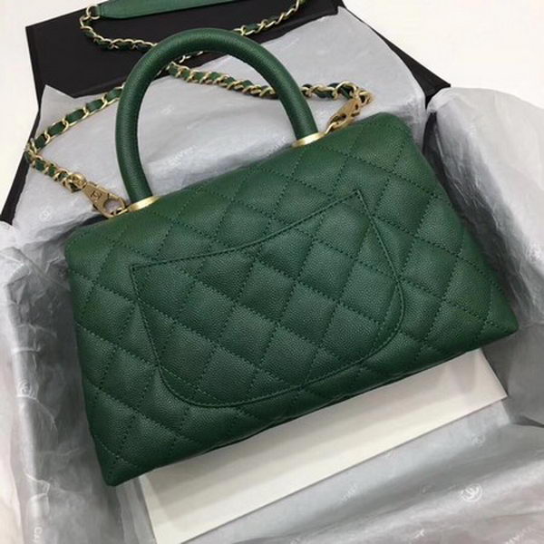 Chanel Classic Top Handle Bag Green Cannage Pattern A92290 Gold