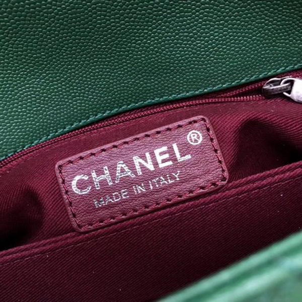 Chanel Classic Top Handle Bag Green Cannage Pattern A92290 Silver