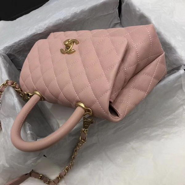 Chanel Classic Top Handle Bag Pink Cannage Pattern A92290 Gold