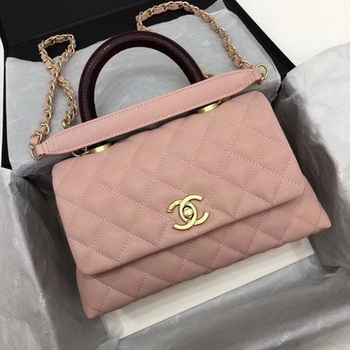 Chanel Classic Top Handle Bag Pink Cannage Pattern A92290 Wine