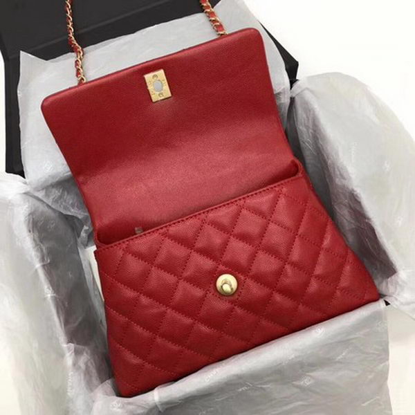 Chanel Classic Top Handle Bag Red Cannage Pattern A92290 Gold