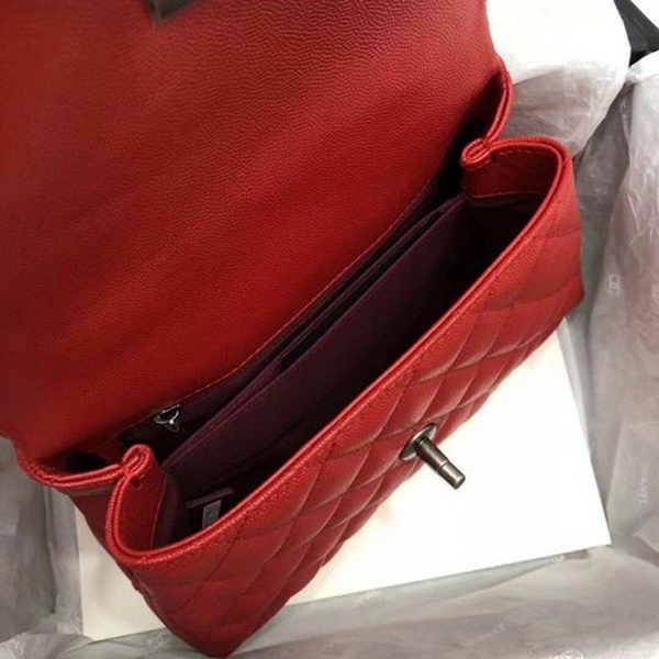 Chanel Classic Top Handle Bag Red Cannage Pattern A92290 Silver