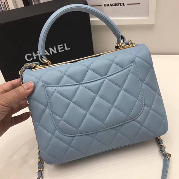 Chanel Classic Top Handle Bag Sheepskin Leather CHA2371 SkyBlue