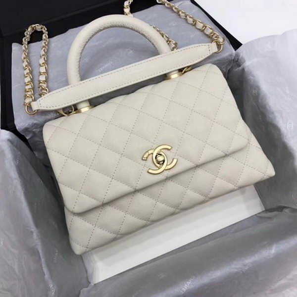 Chanel Classic Top Handle Bag White Cannage Pattern A92290 Gold