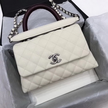 Chanel Classic Top Handle Bag White Cannage Pattern A92290 Red