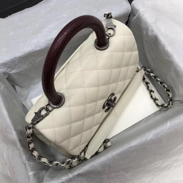 Chanel Classic Top Handle Bag White Cannage Pattern A92290 Red