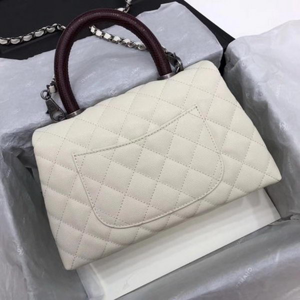 Chanel Classic Top Handle Bag White Cannage Pattern A92290 Red