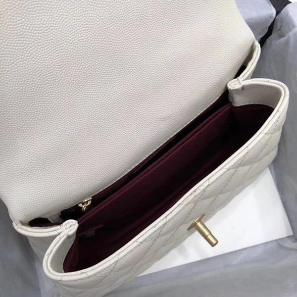 Chanel Classic Top Handle Bag White Cannage Pattern A92290 Wine