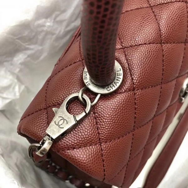 Chanel Classic Top Handle Bag Wine Cannage Pattern A92290 Silver