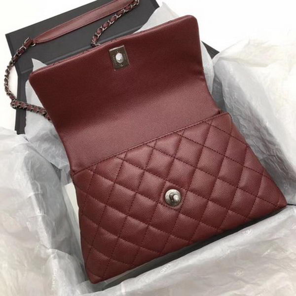 Chanel Classic Top Handle Bag Wine Cannage Pattern A92290 Silver