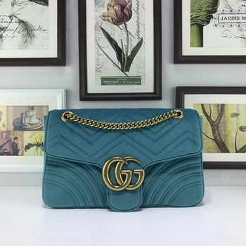 Gucci GG Marmont Embroidered Velvet Bag 443496 SkyBlue