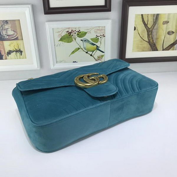 Gucci GG Marmont Embroidered Velvet Bag 443496 SkyBlue