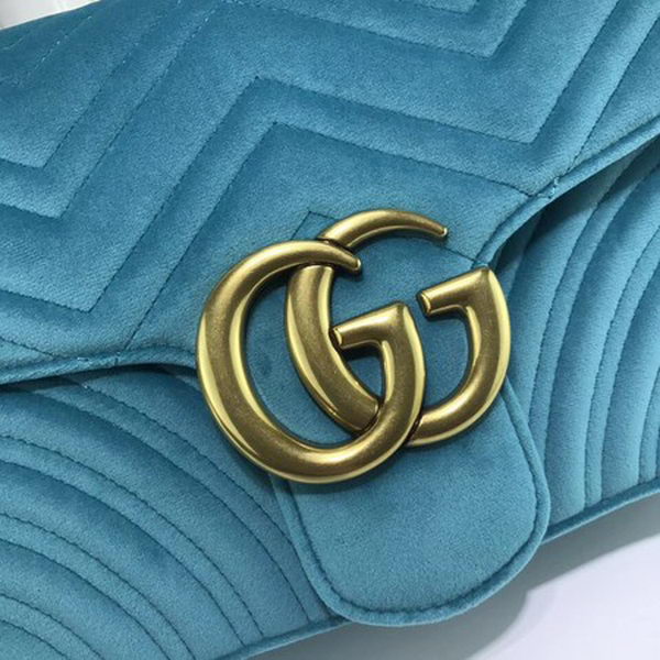 Gucci GG Marmont Embroidered Velvet Bag 443496 SkyBlue