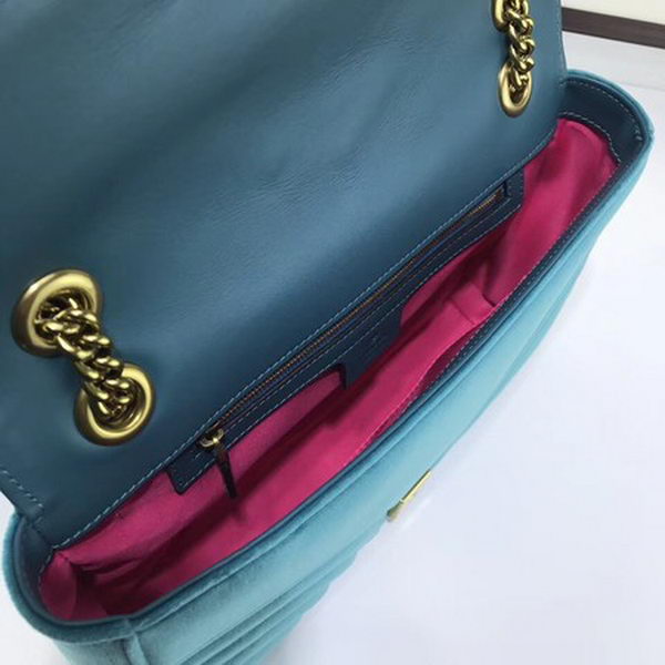 Gucci GG Marmont Embroidered Velvet Bag 443496 SkyBlue