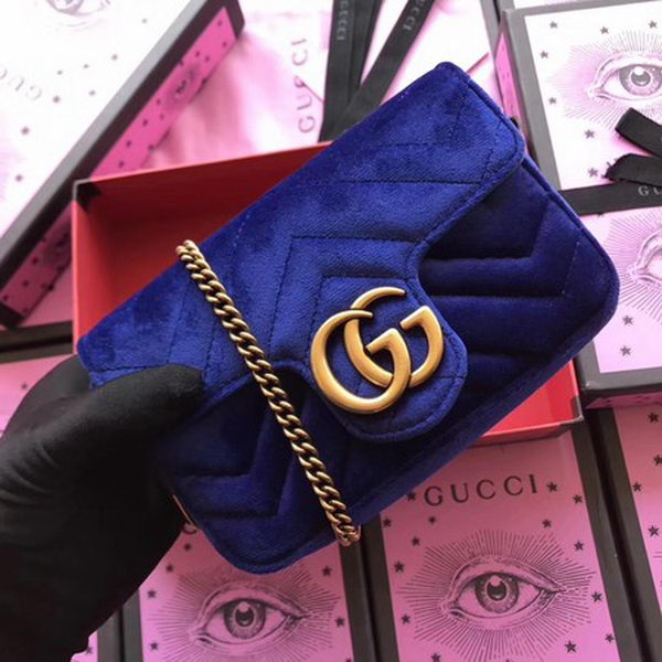 Gucci GG Marmont Velvet Super Mini Bag 476433 Blue