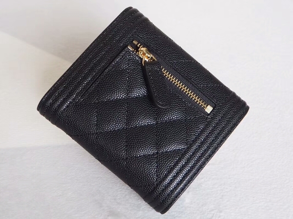 Chanel Tri-Fold Wallet Calfskin Leather A48980 Black