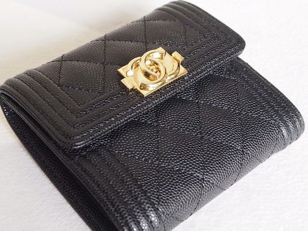 Chanel Tri-Fold Wallet Calfskin Leather A48980 Black