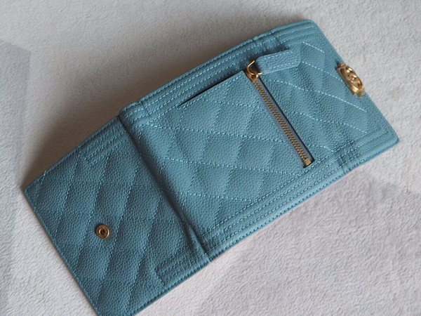 Chanel Tri-Fold Wallet Calfskin Leather A48980 Blue