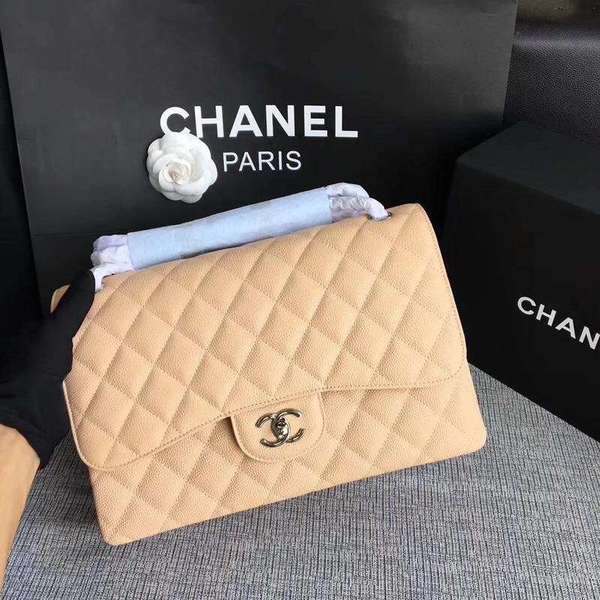 Chanel Flap Shoulder Bags Camel Original Calfskin Leather CF1113 Silver