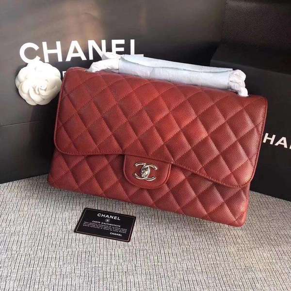 Chanel Flap Shoulder Bags Marroon Original Calfskin Leather CF1113 Silver