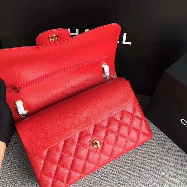 Chanel Flap Shoulder Bags Red Original Calfskin Leather CF1113 Gold