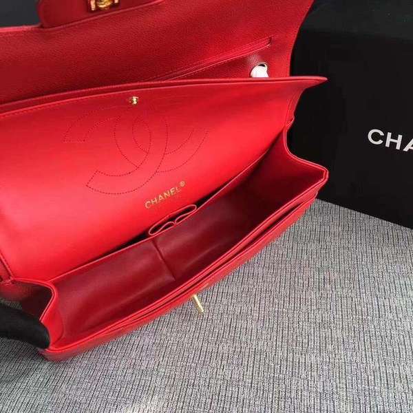 Chanel Flap Shoulder Bags Red Original Calfskin Leather CF1113 Gold