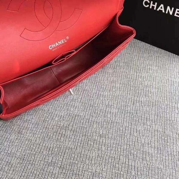 Chanel Flap Shoulder Bags Red Original Calfskin Leather CF1113 Silver