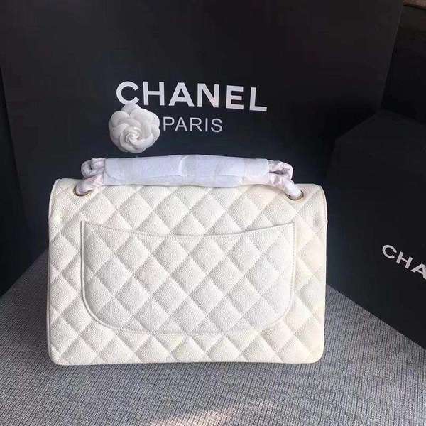 Chanel Flap Shoulder Bags White Original Calfskin Leather CF1113 Gold