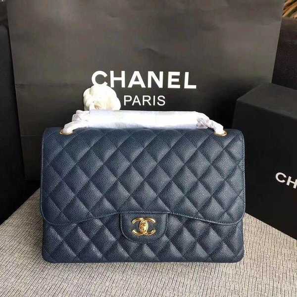 Chanel Flap Shoulder Bags Dark Blue Original Calfskin Leather CF1113 Gold