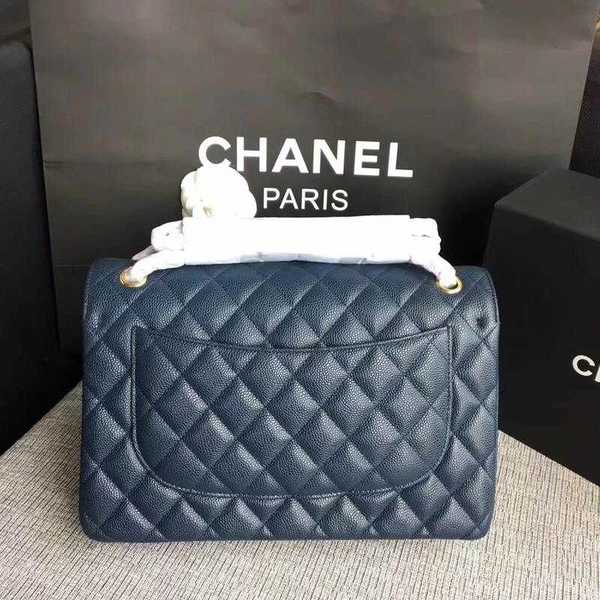 Chanel Flap Shoulder Bags Dark Blue Original Calfskin Leather CF1113 Gold