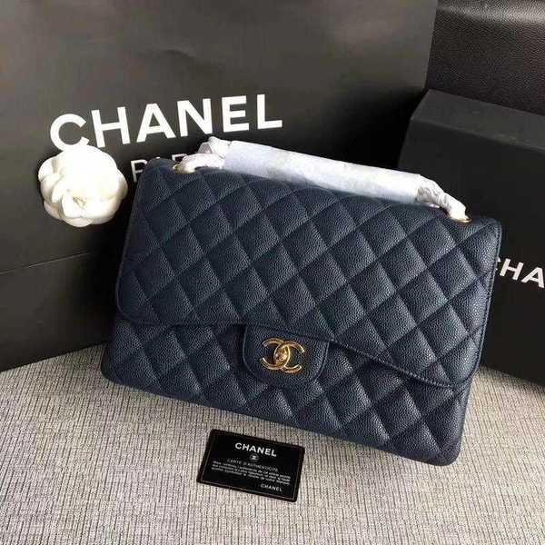 Chanel Flap Shoulder Bags Dark Blue Original Calfskin Leather CF1113 Gold