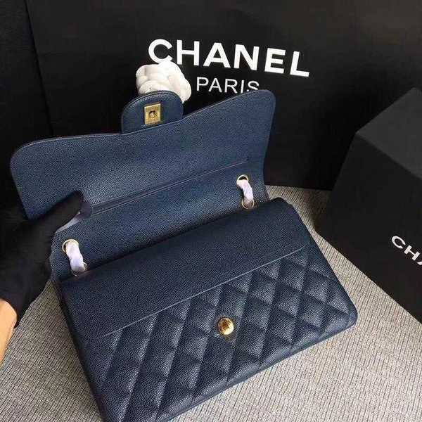 Chanel Flap Shoulder Bags Dark Blue Original Calfskin Leather CF1113 Gold