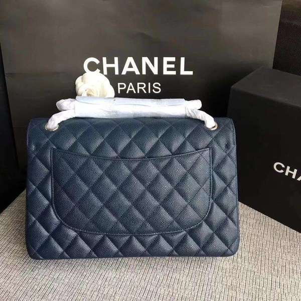 Chanel Flap Shoulder Bags Dark Blue Original Calfskin Leather CF1113 Silver