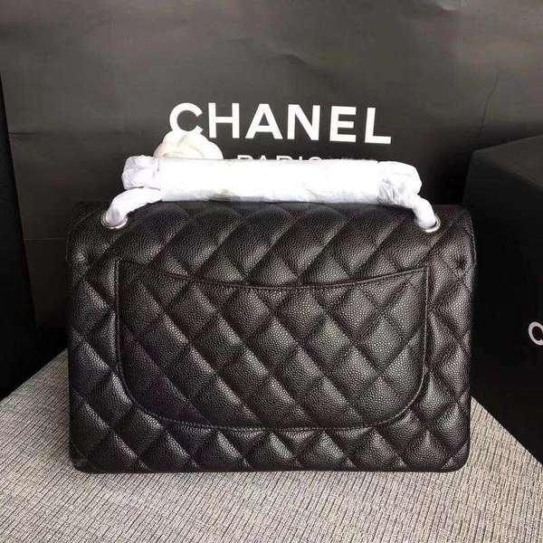 Chanel Flap Shoulder Bags Black Original Calfskin Leather CF1113 Silver