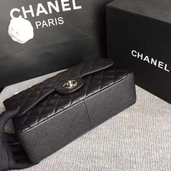 Chanel Flap Shoulder Bags Black Original Calfskin Leather CF1113 Silver